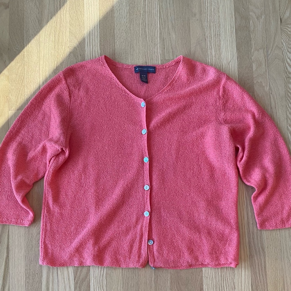 Northern Isles vintage Slub cotton retro lightweight 3/4 sleeve pink cardigan M